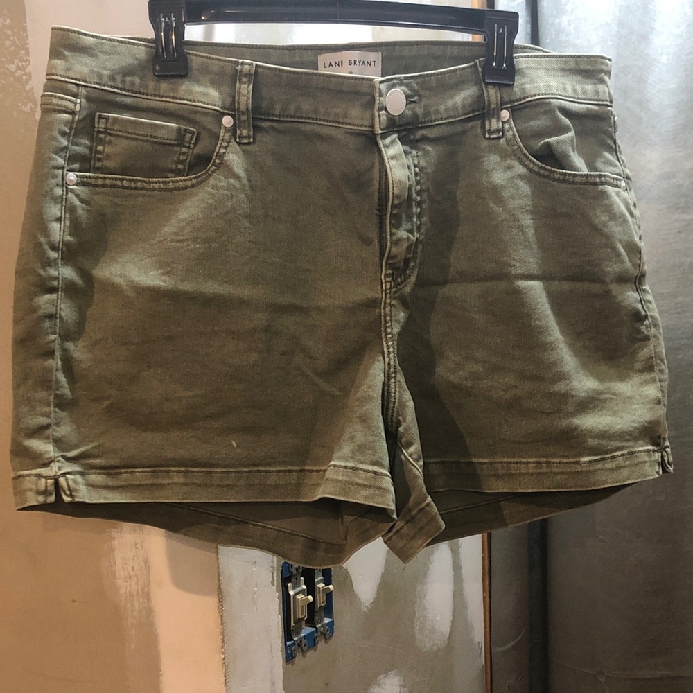 Lane Bryant Olive Green Casual Denim-Style Shorts